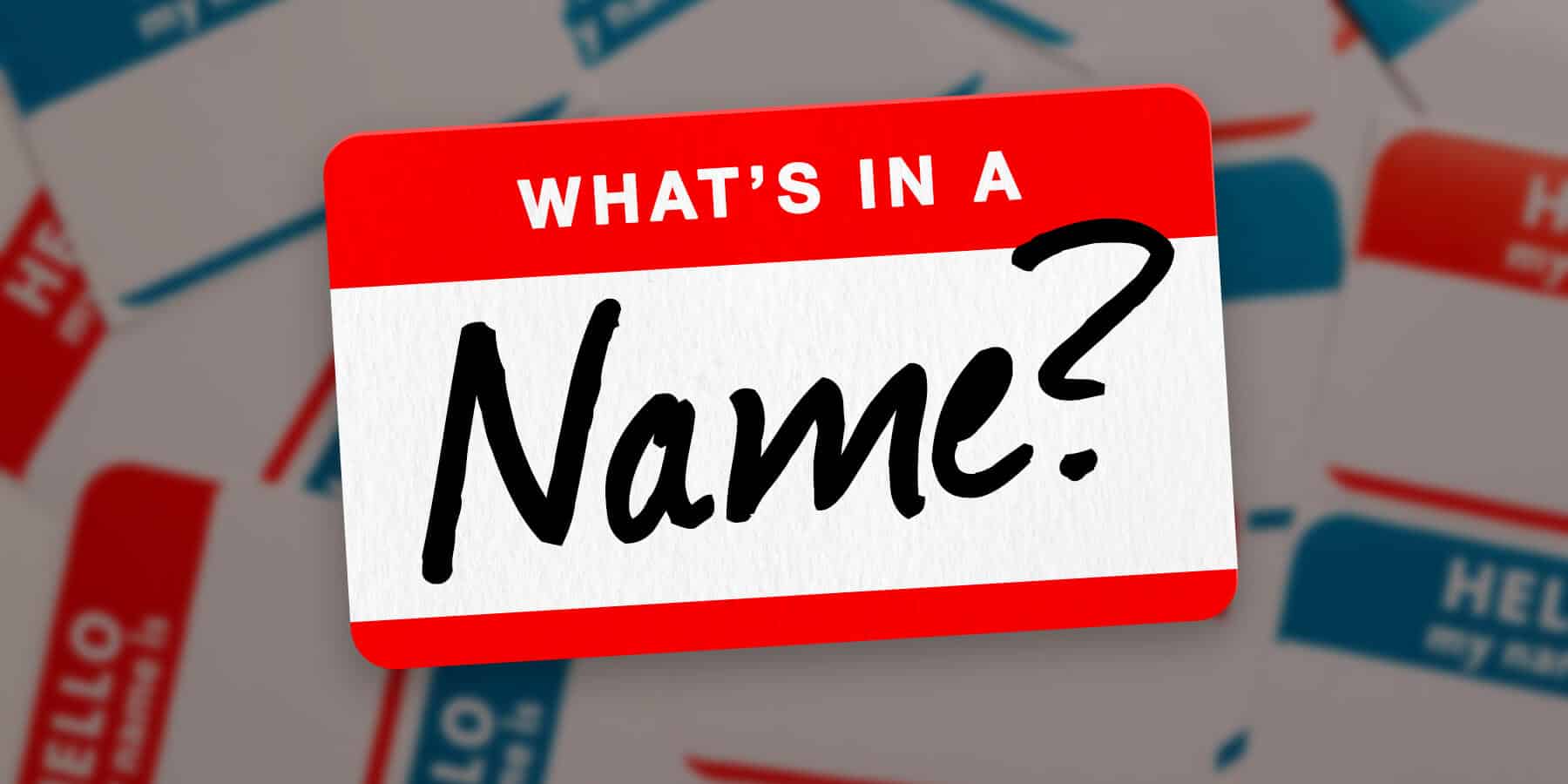 illustration of a name tag that says whats in a name
